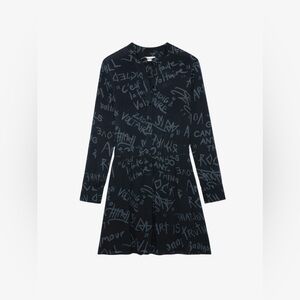 Zadig & Boltaire Refla Crepe Manifest Black Graffiti Shirt Dress